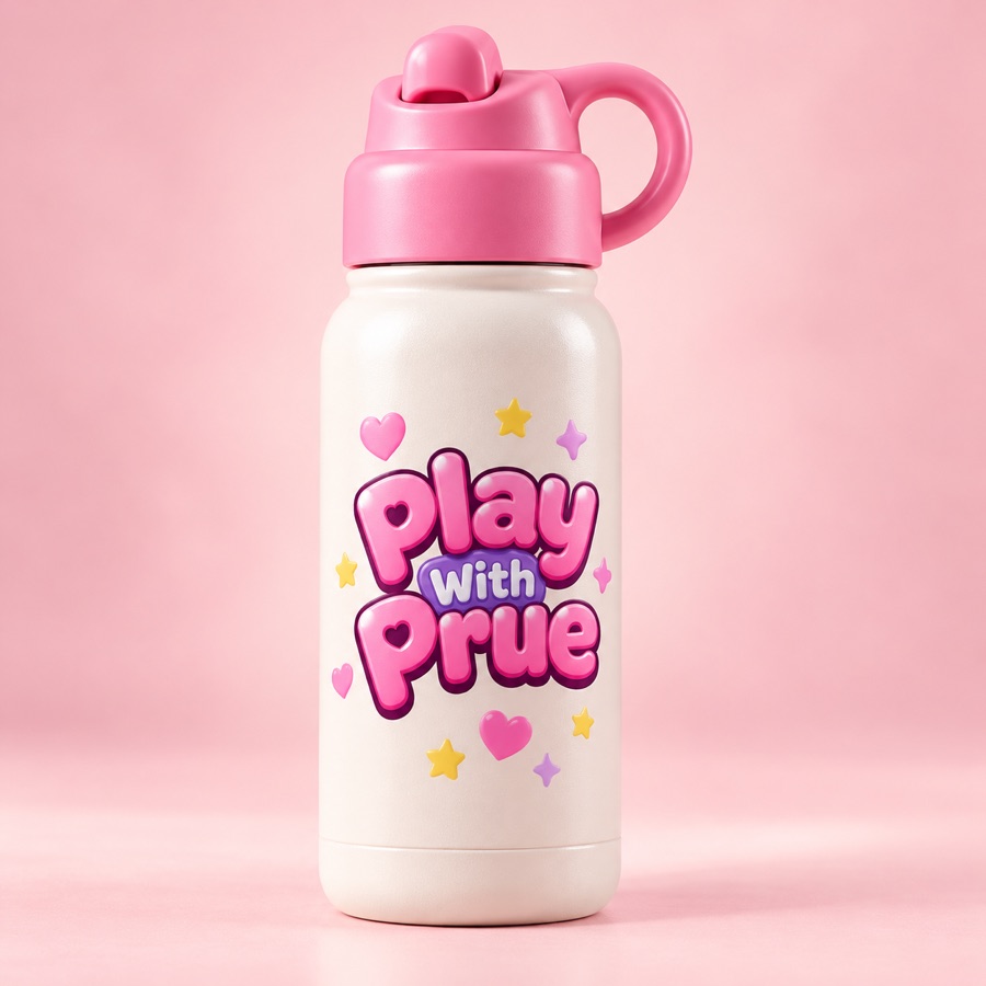 Cream and pink Play With Prue water bottle