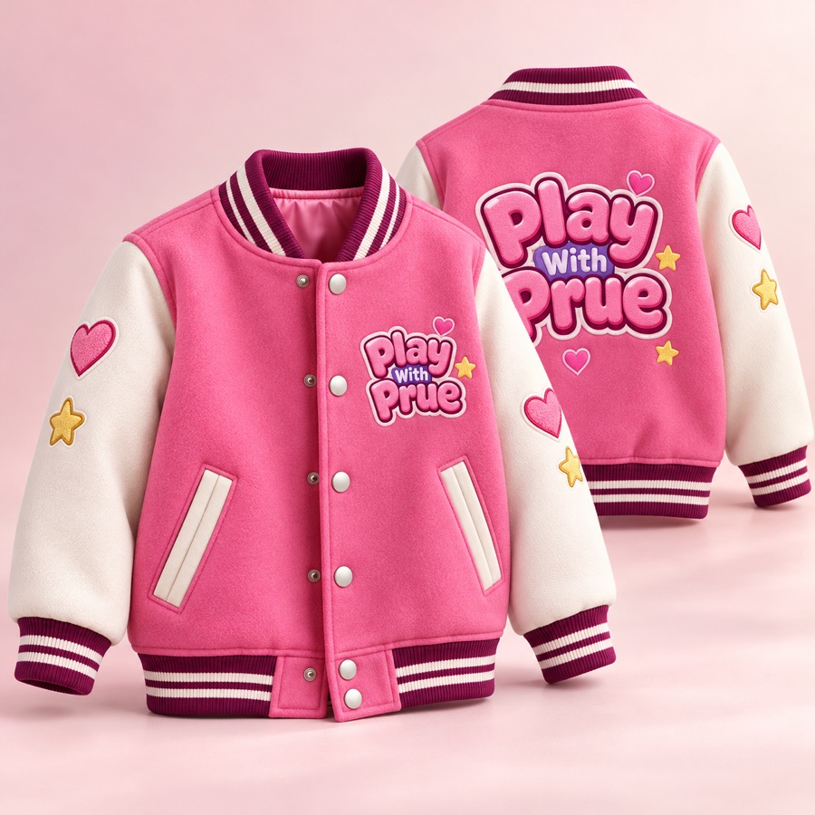 Pink Play With Prue varsity jacket