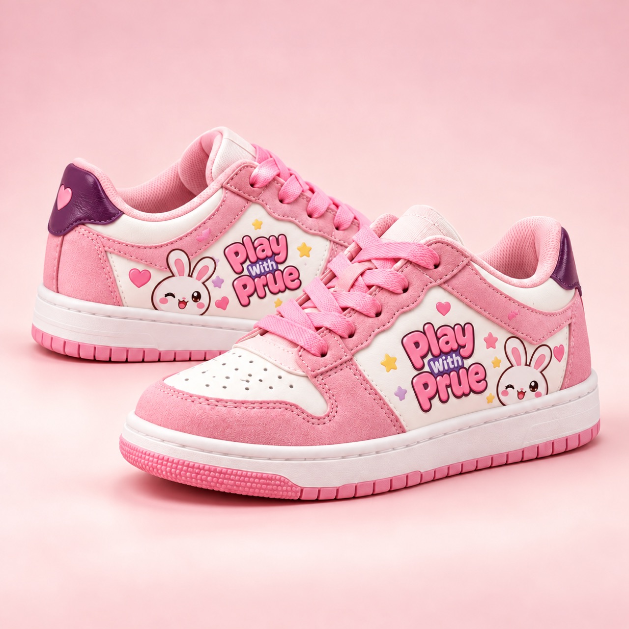 Pink and cream Play With Prue sneakers with matching bunny details